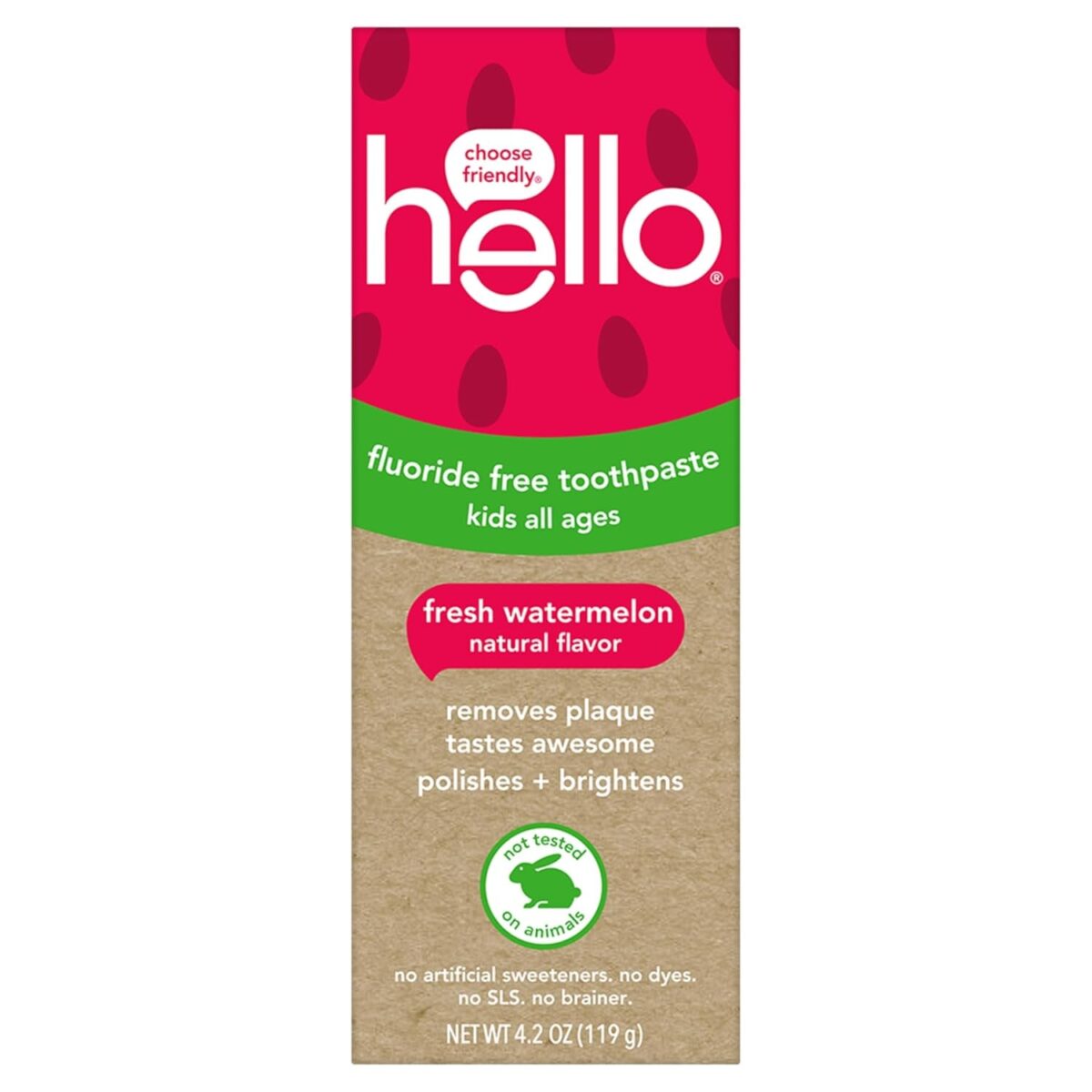 Hello Fresh Watermelon Fluoride Free Kids Toothpaste, 4.2 Oz Tube