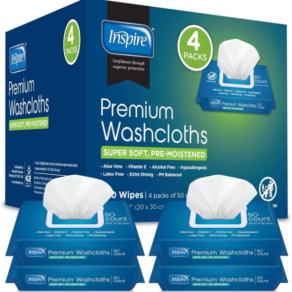 Inspire Adult Wet Wipes, Adult Wash Cloths, Adult Wipes for Incontinence & Cleansing for Elderly, 8"X12" (200 Count)