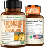 Quercetin with Bromelain Turmeric Supplement - Quercetin 500Mg Capsules with Curcumin & Bromelain Powder for Allergy & Joint Support. Turmeric Curcumin Bromelain Supplement. 60 Vegan Tumeric Capsules