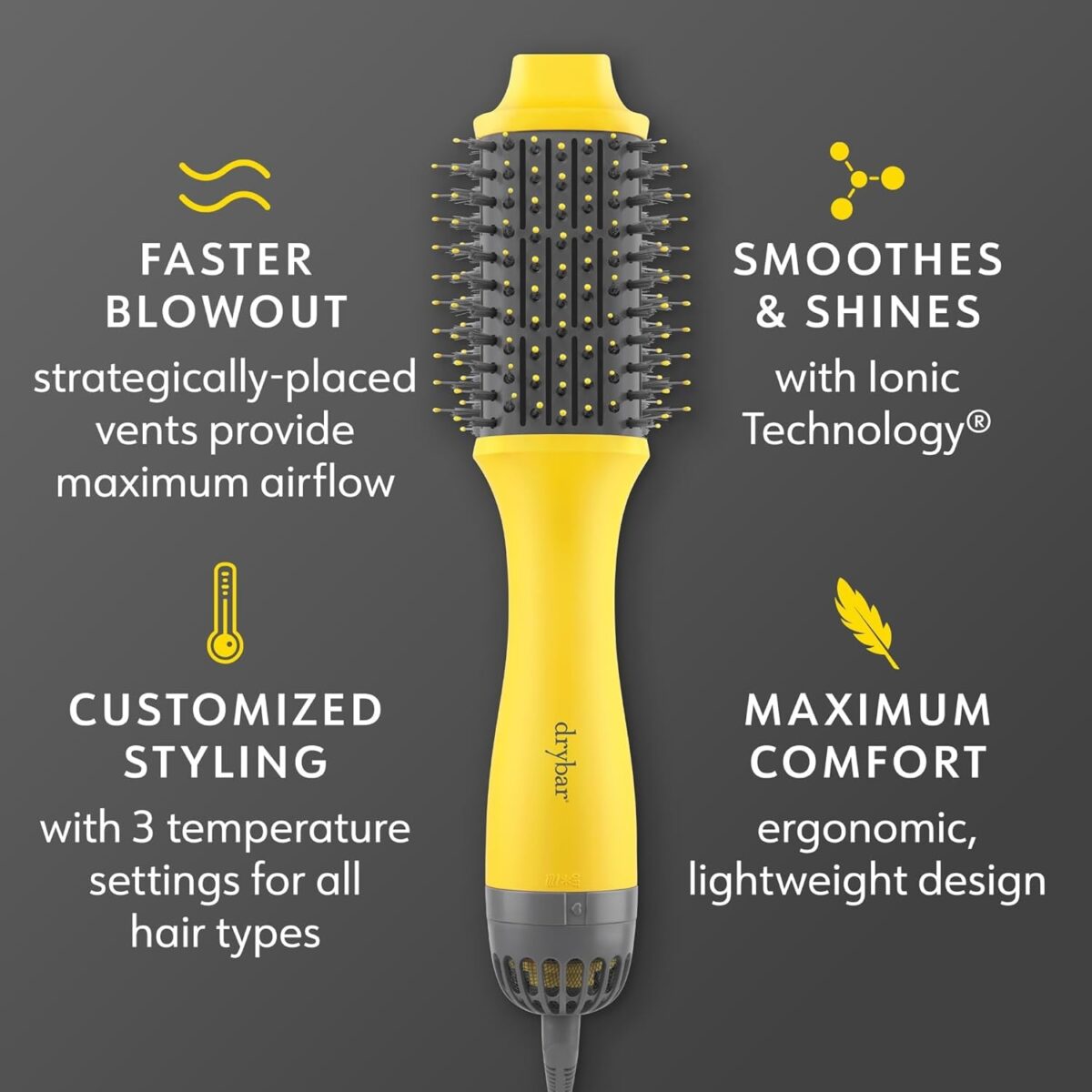 Drybar the Double Shot Oval Blow Dryer Brush | Brush and Blow Dryer in One, Lightweight Blowout Brush for Long Hair and Volume with 3 Temps for Customized Hair Styling