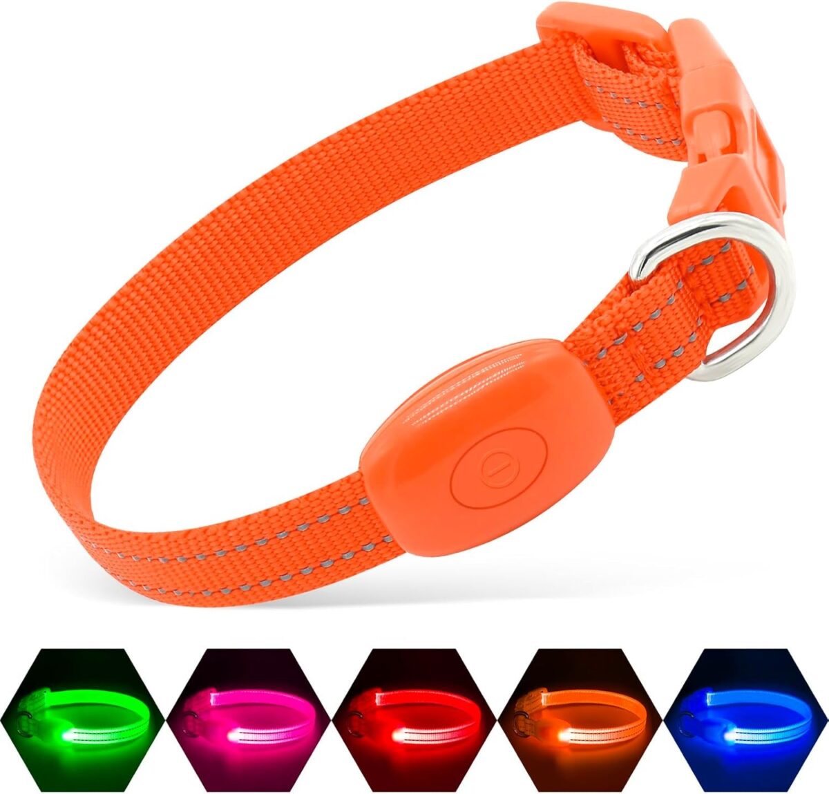 Illumifun Light up Dog Collar, USB Rechargeable LED Dog Collar, Adjustable Flashing Dog Safety Collar Light for Dogs Walking at Night (Orange, Medium)