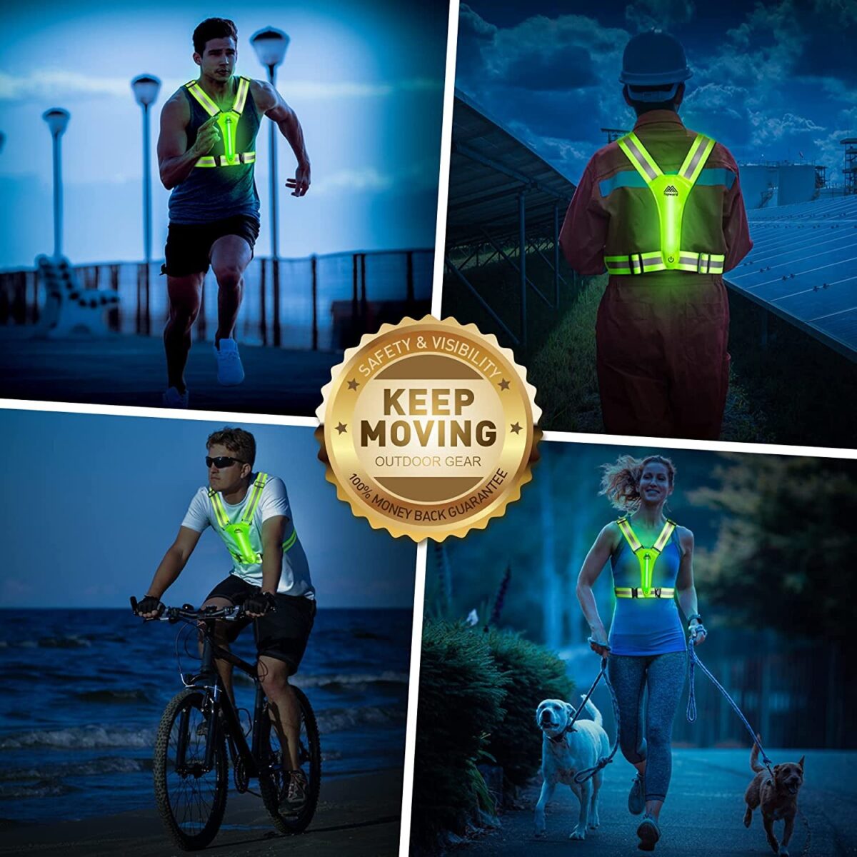 LED Reflective Vest Safety Gear, Light up Vest for Night Walking Cycling, High Visibility Running Vest with Reflective Strips