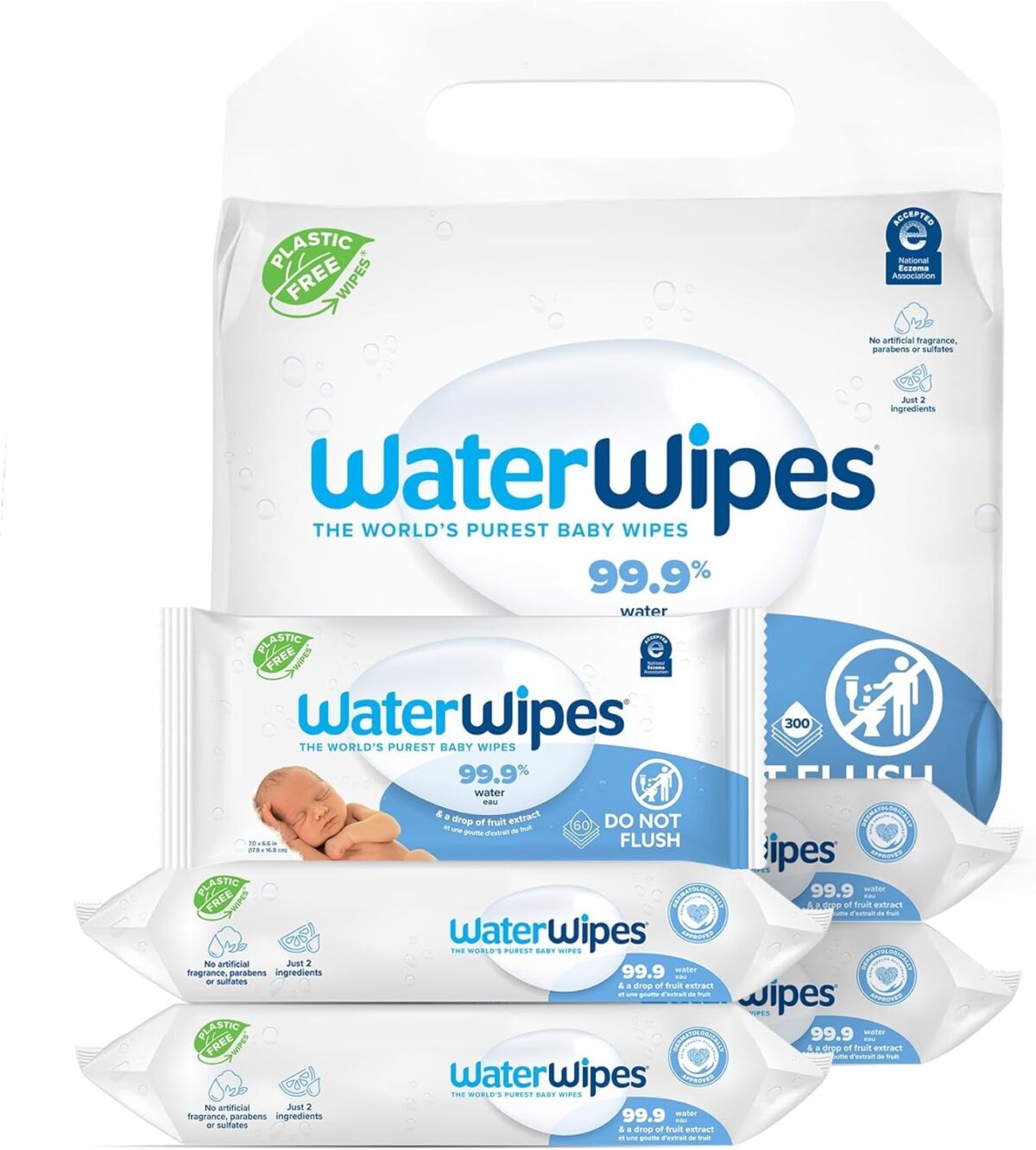 Waterwipes Biodegradable Original Baby Wipes, 99.9% Water Based Wipes, Unscented & Hypoallergenic for Sensitive Skin, 240 Count (4 Packs), Packaging May Vary