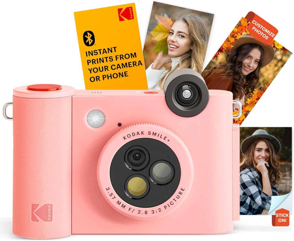 KODAK Smile+ 2-In-1 Digital Instant Print Camera & Wireless Bluetooth Photo Printer - 10MP, Special-Effect Rotating Lens, Zink 2X3” Sticky-Back Photos, Print via Fun App from Smart Devices - Pink