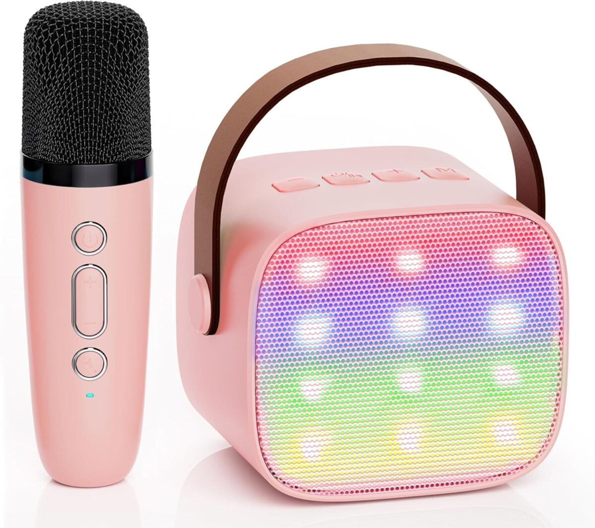 YLL Mini Karaoke Machine for Kids Adults, Portable Bluetooth Speaker with 2 Wireless Microphones, Christmas Birthday Gifts Toys for Girls Ages 4, 5, 6,7, 8,9,10,11,12+ Years Old Toddler (Lightpink)