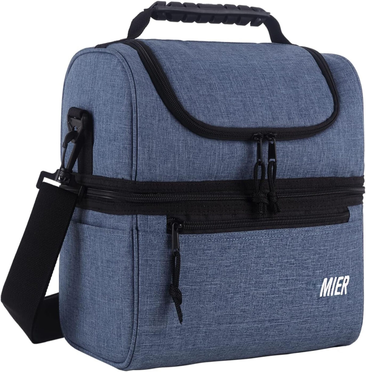 MIER Adult Lunch Box Insulated Lunch Bag Large Cooler Tote Bag for Men, Women, Double Deck Cooler(Black Large)