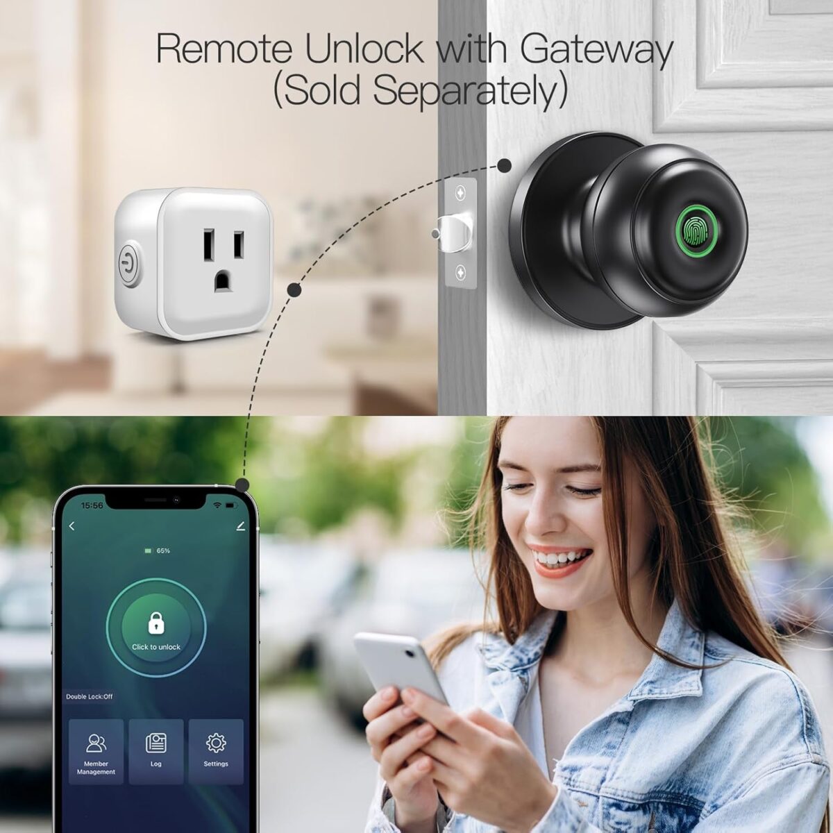 Geektale Fingerprint Door Knob Lock for Bedroom Basement Garage Office with App, Smart Knob,Biometric Thumbprint Fingerprint Door Lock, Entry Private Passage Mode 3In1