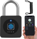 Elinksmart Fingerprint Gym Locker Lock, Keyless Biometric Padlock, Weatherproof Electronic Digital Smart Combo Pad Lock for Outdoor Fence Gate Storage Fridge Helmet Ski Pool Shed (Black, with Cable)