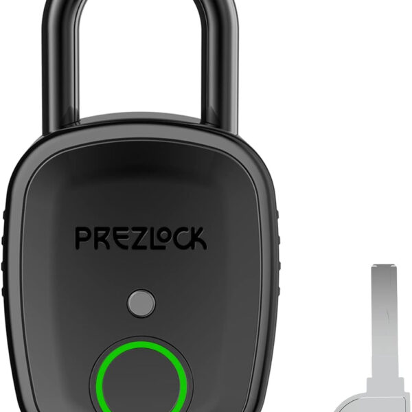 Fingerprint Padlock with Key Backup, 2Keys, Prezlock, Smart Padlock with Keyless Biometric, Suitable for Outdoor and Heavy Duty, IP65 Waterproof.