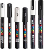 Posca - Ultra Fine to Fine Paint Marker Pens Set - PC-1MR, PC-1M, PC-3M - White & Black Ink - Pack of 6