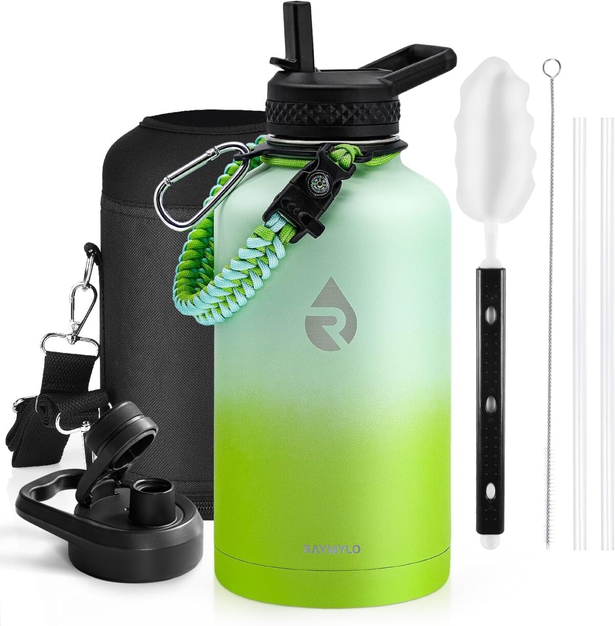 One Gallon Water Bottle Insulated, Triple Walled Vacuum Stainless Steel (Cold for 48 Hrs), Leak Proof & Non-Bpa, Large Water Flask Jug with Paracord Handle & Straw Spout Lids