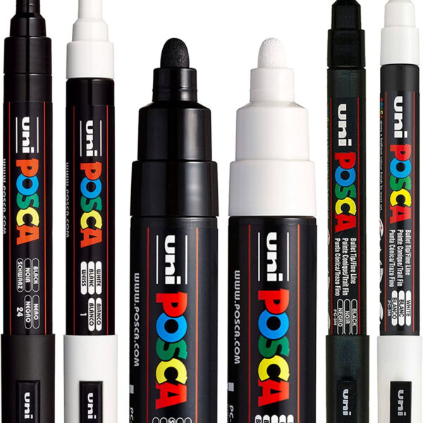 Posca Black & White Bullet Tip - Set of 6 Pens (PC-5M, PC-7M, PC-3M)