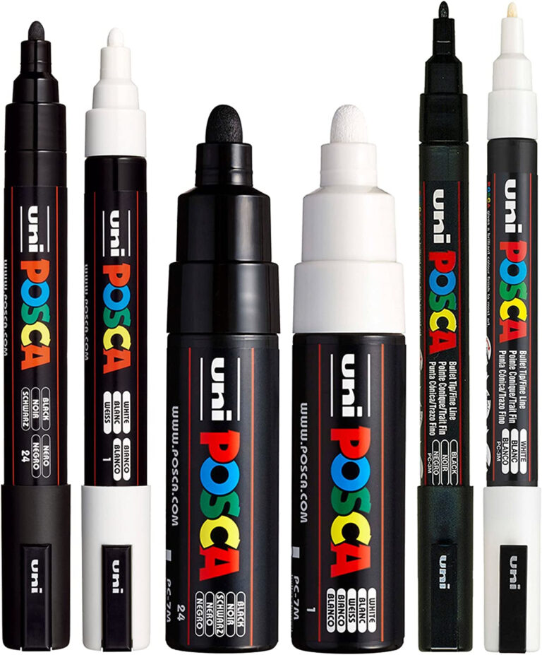 Posca Black & White Bullet Tip - Set of 6 Pens (PC-5M, PC-7M, PC-3M)