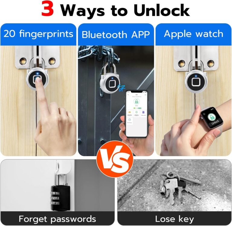 Fingerprint Lock, Dhiedas Gym Lock, Bluetooth Lock, Small Fingerprint Padlock with Keyless, Weatherproof Smart Lock for Gym Locker School Suitcase Cabinet Luggage Storage and Fence