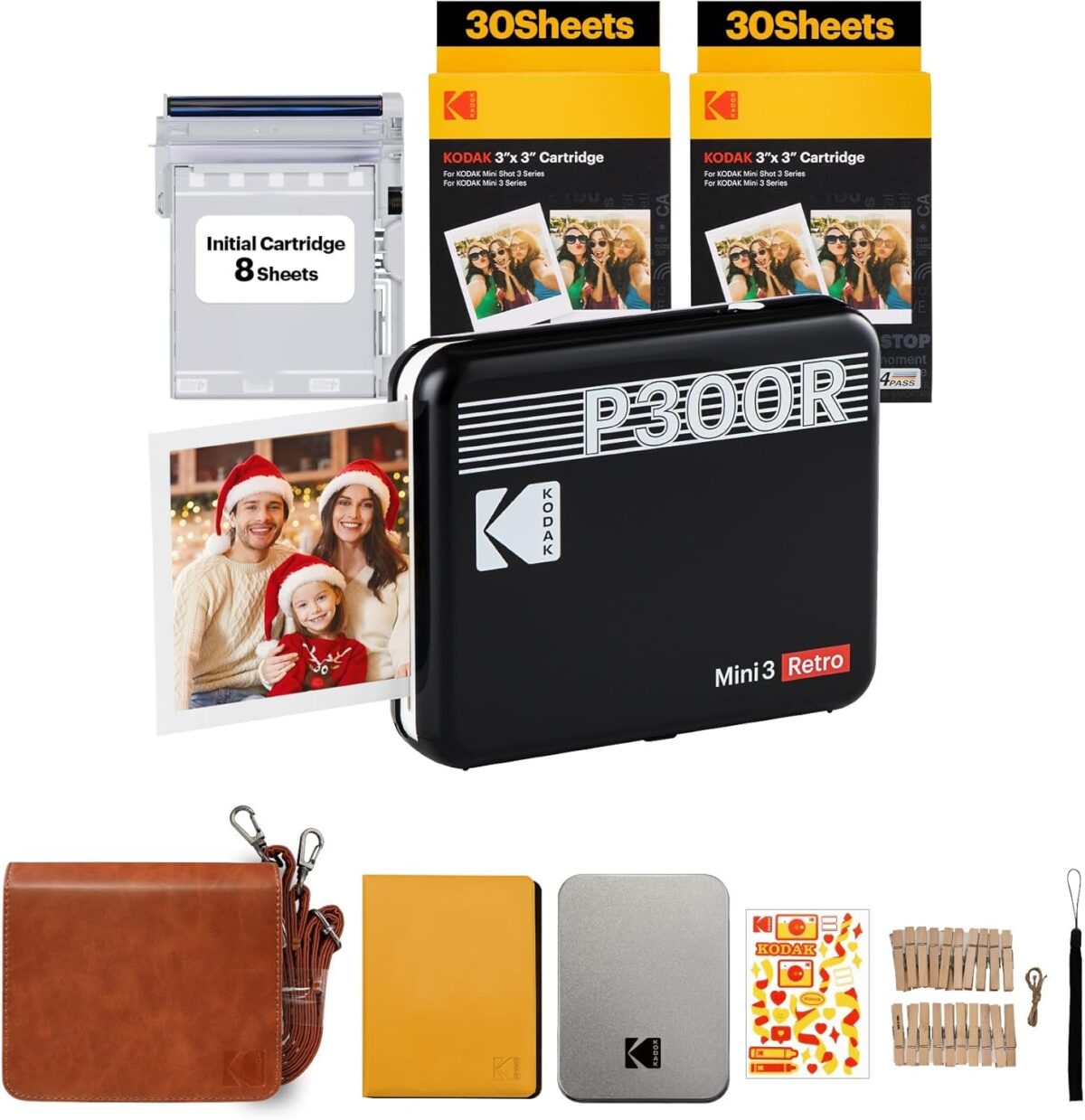 KODAK Mini 2 Retro 4PASS Portable Photo Printer (2.1X3.4 Inches) Initial 8 Sheets + 60 Sheets Bundle, White