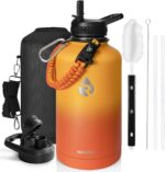 One Gallon Water Bottle Insulated, Triple Walled Vacuum Stainless Steel (Cold for 48 Hrs), Leak Proof & Non-Bpa, Large Water Flask Jug with Paracord Handle & Straw Spout Lids