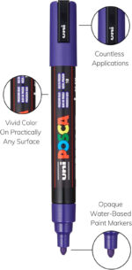 Posca Markers Set, 8 Medium Paint Markers 5M – Dark Tones – White, Ochre, Ruby Red, Cacao Brown, Raspberry, Deep Grey, English Green, Prussian Blue