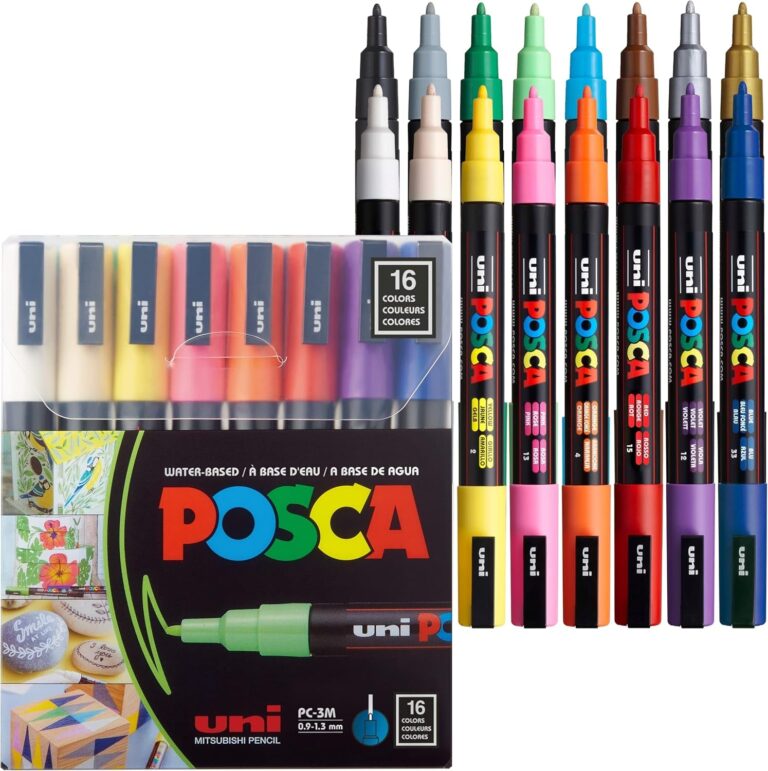 16 Posca Paint Markers, 3M Fine Posca Markers with Reversible Tips, Posca Marker Set of Acrylic Paint Pens | Posca Pens for Art Supplies, Fabric Paint, Fabric Markers, Paint Pen, Art Markers