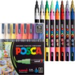 16 Posca Paint Markers, 3M Fine Posca Markers with Reversible Tips, Posca Marker Set of Acrylic Paint Pens | Posca Pens for Art Supplies, Fabric Paint, Fabric Markers, Paint Pen, Art Markers