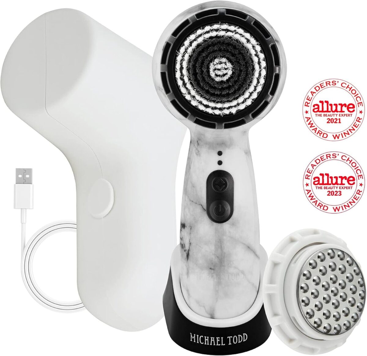 Michael Todd Beauty Soniclear Allure 2024 Best of Beauty Winner Facial Cleansing + Exfoliation Brush System with 3 Speeds, Serum Infusion Head + Travel Case