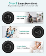 Fingerprint Door Lock, Smart Fingerprint Door Knob with Lock, Biometric Door Lock with App Control & Key, Keyless Thumbprint Entry Door Lock for Bedroom, Front Door, Home, Apartment Office and Garages