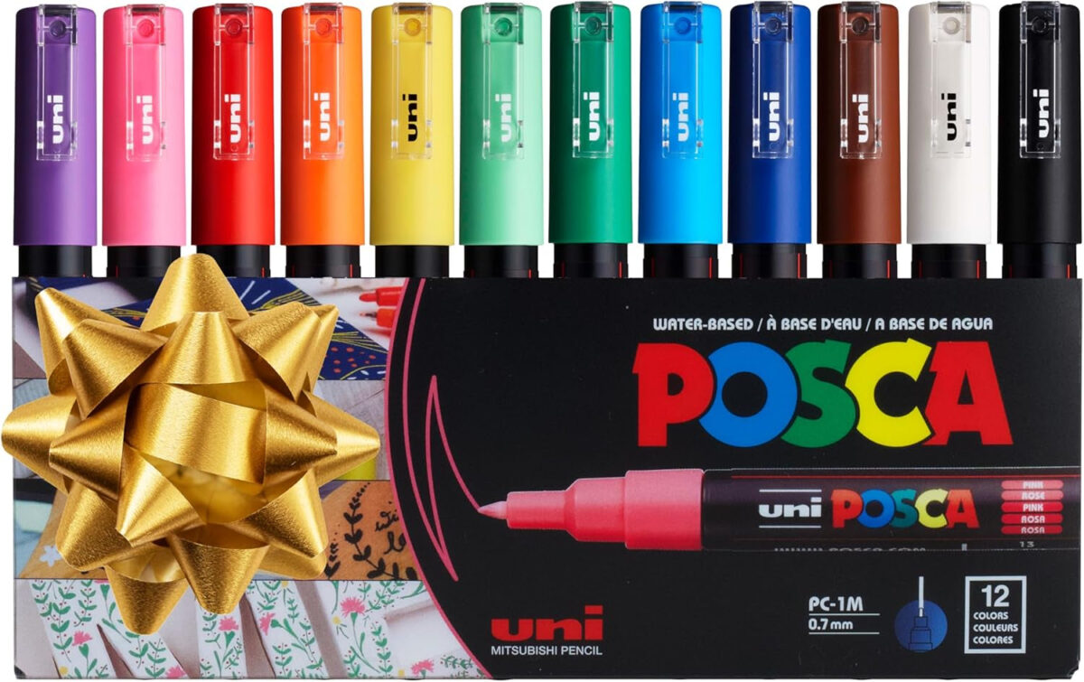 12 Posca Paint Markers, 1M Markers with Extra Fine Tips, Posca Marker Set of Acrylic Paint Pens | for Art Supplies, Fabric Paint, Markers for Art