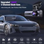 3 Channel 4K Wifi Dash Cam, 4K/2.5K+1080P+1080P Front inside and Rear, Triple Dash Camera with 64GB Card, APP Control, G-Sensor, 24 Hours Parking Mode, Loop Recording, Night Vision