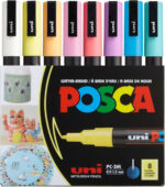 Posca Markers Set, 8 Fine Paint Markers 3M – Soft Tones – White, Sunshine Yellow, Apricot, Light Pink, Coral Pink, Lavender, Light Blue, Aqua Green