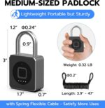 Elinksmart Fingerprint Gym Locker Lock, Keyless Biometric Padlock, Weatherproof Electronic Digital Smart Combo Pad Lock for Outdoor Fence Gate Storage Fridge Helmet Ski Pool Shed (Black, with Cable)