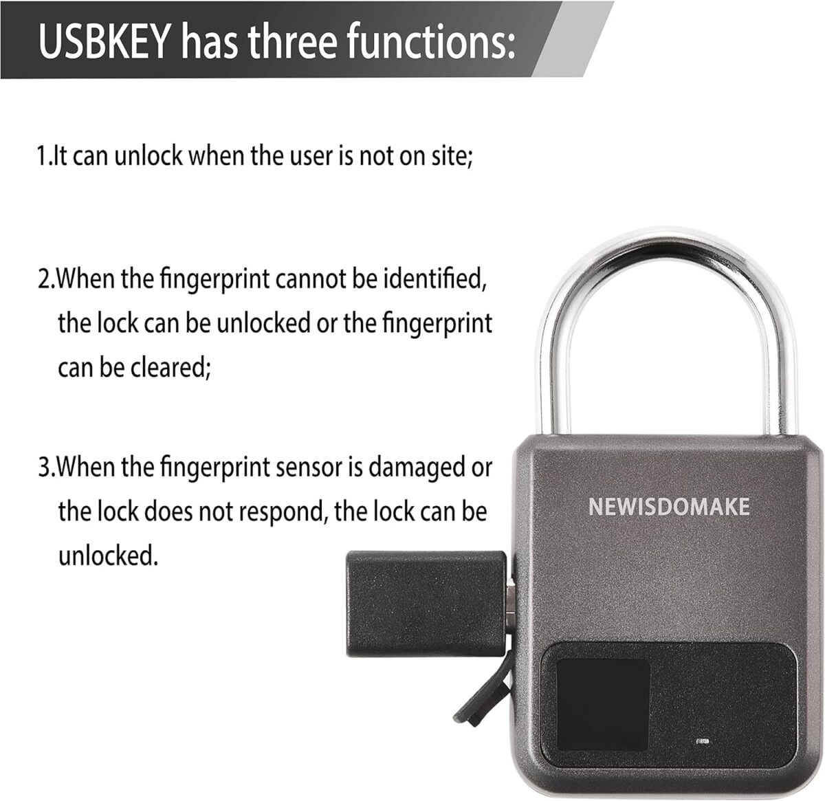 Fingerprint Padlock, Smart Padlock with USB Charging Support, Fingerprint Lock, Biometric Lock Suitable for Luggage, Bookcase, Suitcase, Backpack, Bike, School Locker, Gym Locker Lock(Gray)