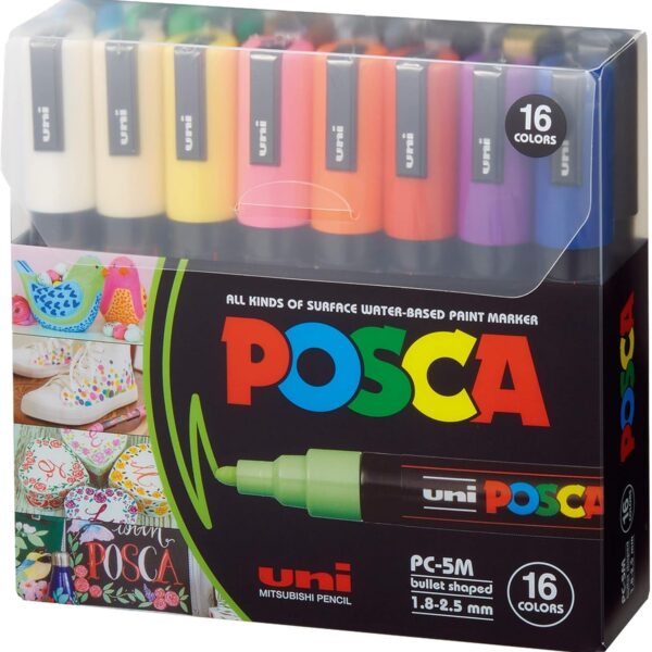 Posca Paint Marker Pen - PC-5M Extra Fine 1.8-2.5 Mm, 16 Colors