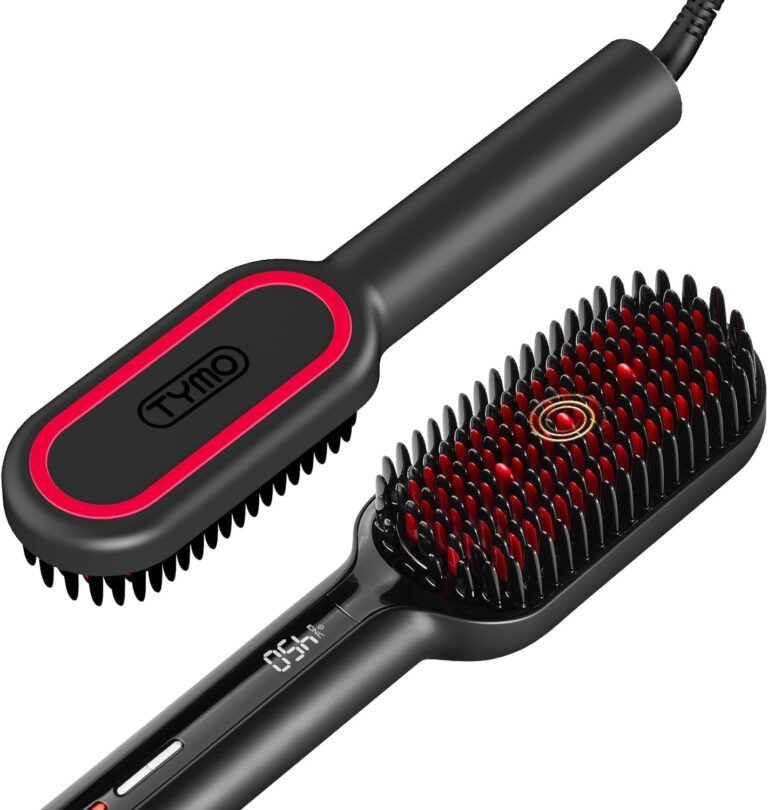 TYMO Hair Straightener Brush - Upgraded Ionic plus Straightening Brush with Dense Bristles, 16 Temps, Dual Voltage | Heat Brush Straightener for Women | Flat Iron Comb for Thick Curly Hair