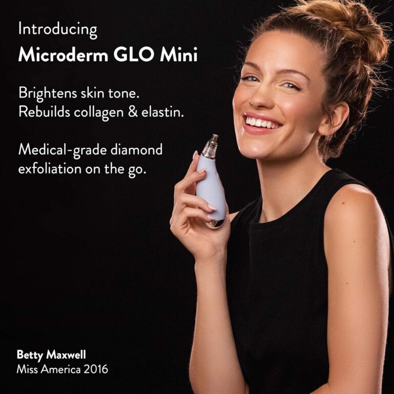 Microderm GLO MINI Diamond Microdermabrasion and Suction Tool - Best Blackhead Remover Pore Vacuum - #1 Advanced Facial Treatment Machine - anti Aging Wrinkle Care for Collagen Production & Acne Scars