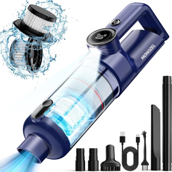 Handheld Vacuum Cordless - Car Vacuum Cleaner with Brushless Motor, 15000Pa Strong Suction Vacuum with LED Light, Type C Cable, 2 Fliters, Portable Hand Vacuum for Home, Pet and Car