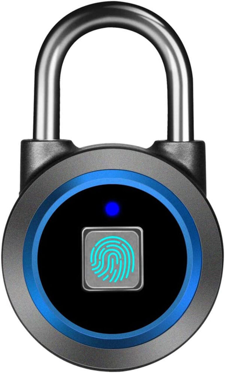 Fingerprint Padlock, Bluetooth Lock, Mobile APP, MEGAFEIS Smart Padlock with Keyless Biometric, Water Resistant, Suitable for Gym, Sports, Bike, School, Fence and Storage(Blue)