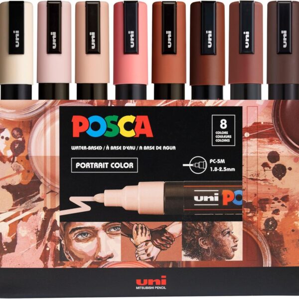 Posca Markers Set, 8 Medium Paint Markers 5M – Portrait Tones – Beige, Satin Pink, Powder Pink, Coral Pink, Chestnut, Brown, Cacao Brown, Dark Brown