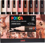 Posca Markers Set, 8 Medium Paint Markers 5M – Portrait Tones – Beige, Satin Pink, Powder Pink, Coral Pink, Chestnut, Brown, Cacao Brown, Dark Brown