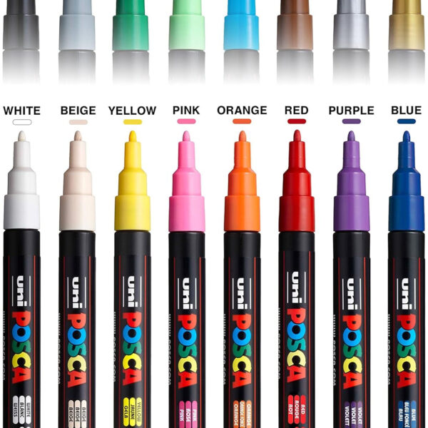 16 Posca Paint Markers, 3M Fine Posca Markers with Reversible Tips, Posca Marker Set of Acrylic Paint Pens | Posca Pens for Art Supplies, Fabric Paint, Fabric Markers, Paint Pen, Art Markers