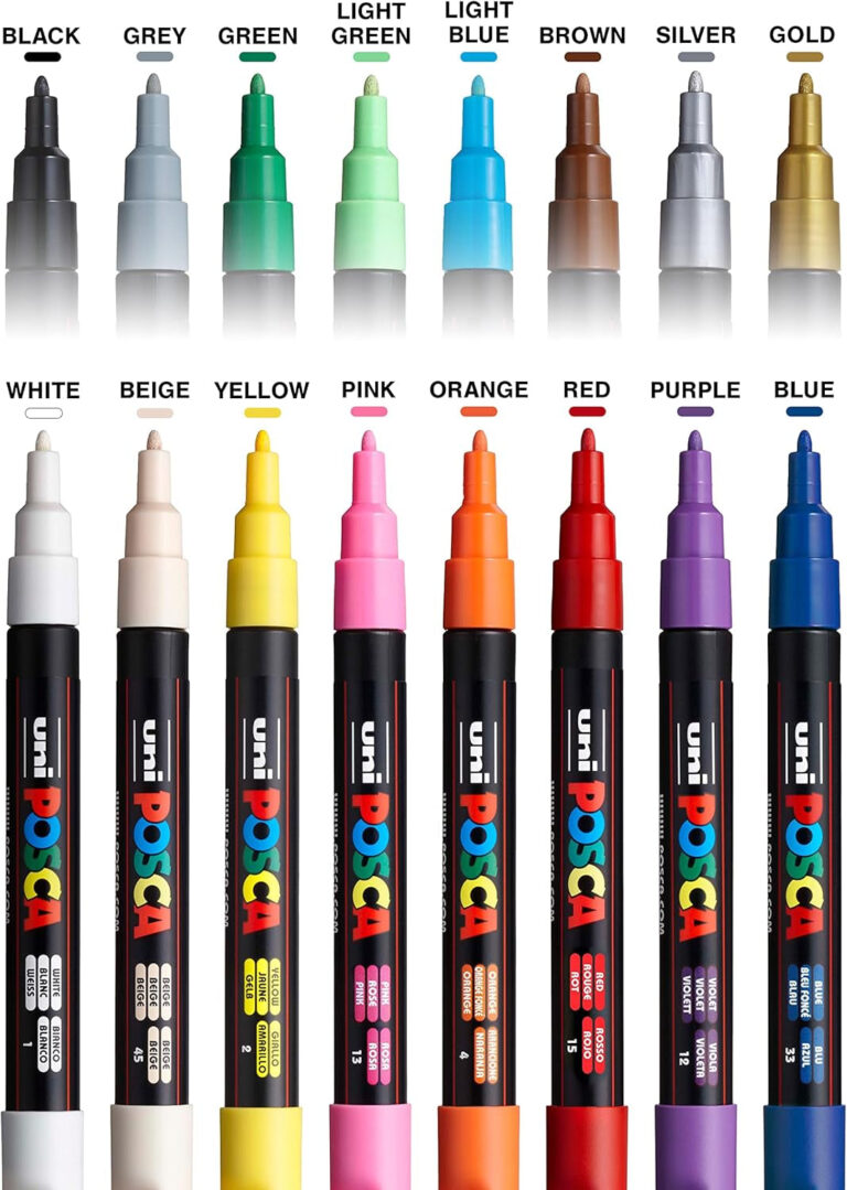 16 Posca Paint Markers, 3M Fine Posca Markers with Reversible Tips, Posca Marker Set of Acrylic Paint Pens | Posca Pens for Art Supplies, Fabric Paint, Fabric Markers, Paint Pen, Art Markers