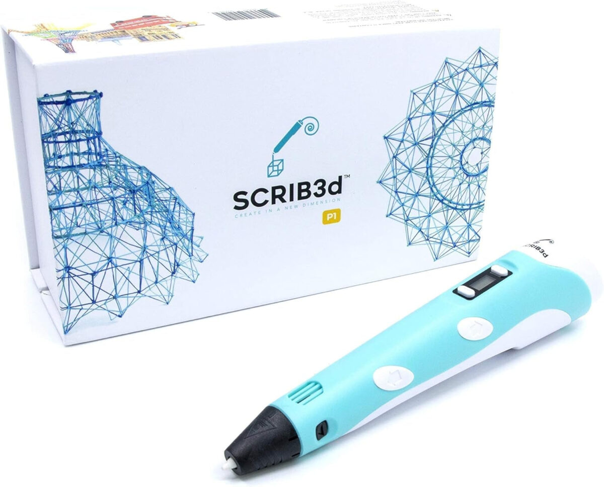 SCRIB3D P1 3D Printing Pen with Display - Includes 3D Pen, 3 Starter Colors of PLA Filament, Stencil Book + Project Guide, and Charger