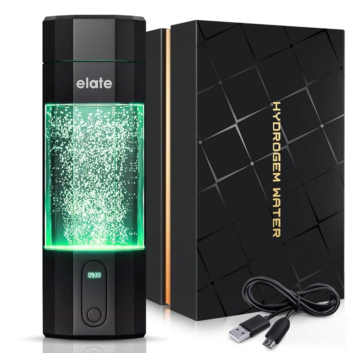 Elate Hydrogen Water Bottle - 14Oz Portable Hydrogen Water Ionizer Generator - SPE PEM Technology - Generates Hydrogenated Rich Infused Drinking Water 1600Ppb in 3 Minutes (Silver)