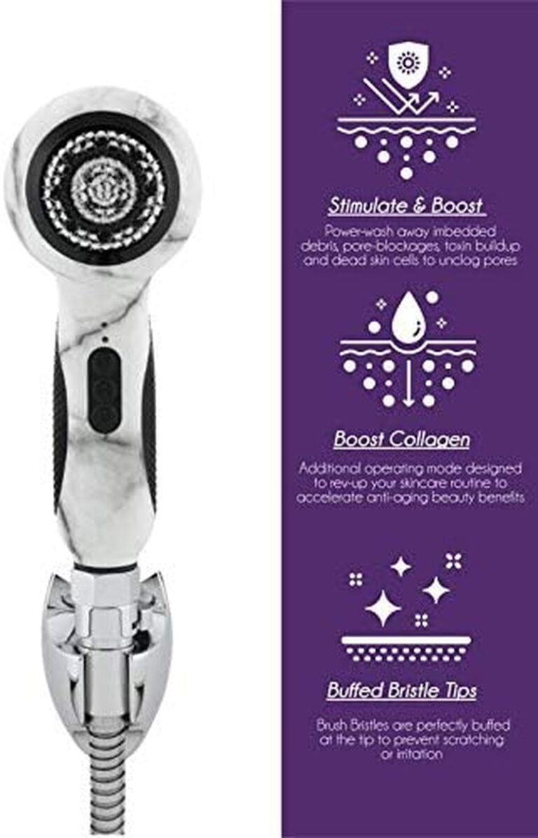 Michael Todd Beauty Hydrojet – Pore-Purifying, Facial Cleansing System - 6-Speed Detoxifying Brush for All Skin Types - 3-Way Diverter, Shower Mount, 5' Shower Hose, Plumbers Tape & USB Charger