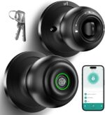 Fingerprint Door Lock, Smart Fingerprint Door Knob with Lock, Biometric Door Lock with App Control & Key, Keyless Thumbprint Entry Door Lock for Bedroom, Front Door, Home, Apartment-Dark Black