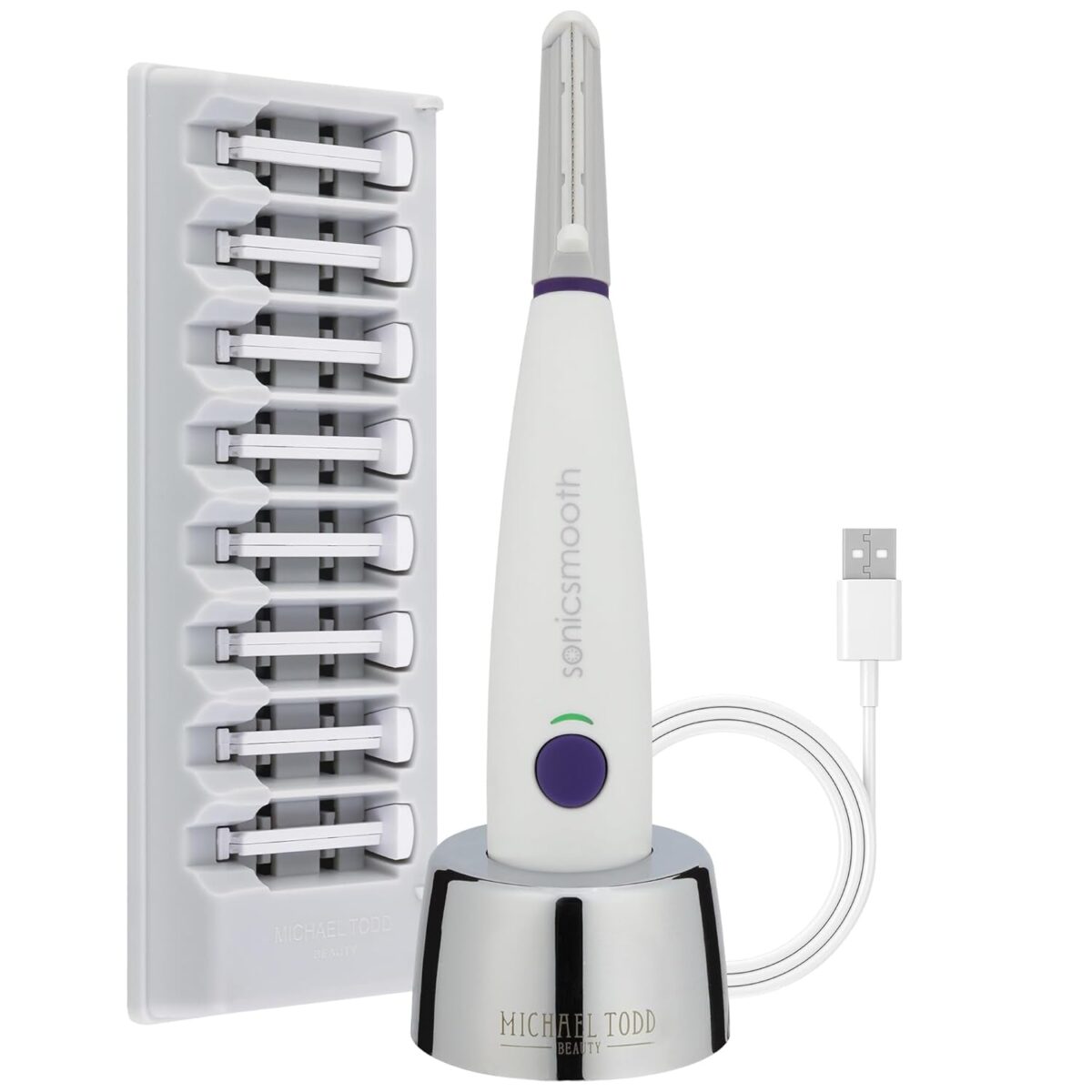 MICHAEL TODD Beauty - Sonicsmooth – SONIC Technology Dermaplaning Tool - 2 in 1 Women’S Facial Exfoliation & Peach Fuzz Hair Removal System with 8 Weeks of Safety Edges