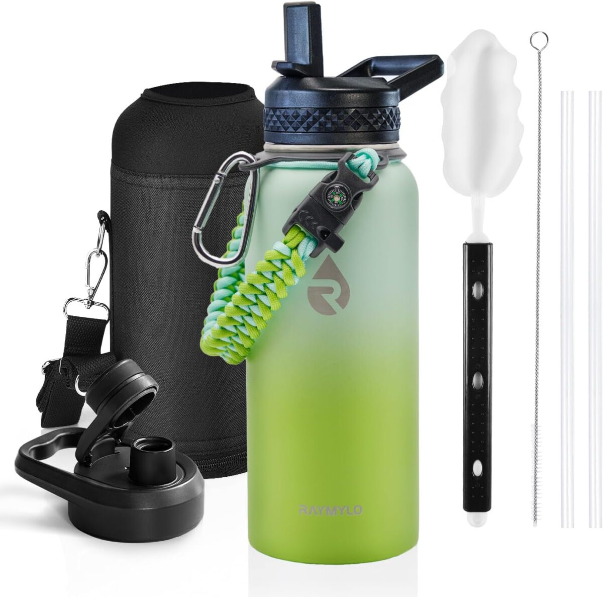 One Gallon Water Bottle Insulated, Triple Walled Vacuum Stainless Steel (Cold for 48 Hrs), Leak Proof & Non-Bpa, Large Water Flask Jug with Paracord Handle & Straw Spout Lids