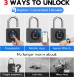 Elinksmart Fingerprint Gym Locker Lock, Keyless Biometric Padlock, Weatherproof Electronic Digital Smart Combo Pad Lock for Outdoor Fence Gate Storage Fridge Helmet Ski Pool Shed (Black, with Cable)