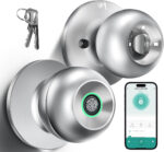 Fingerprint Door Lock, Smart Fingerprint Door Knob with Lock, Biometric Door Lock with App Control & Key, Keyless Thumbprint Entry Door Lock for Bedroom, Front Door, Home, Apartment Office and Garages