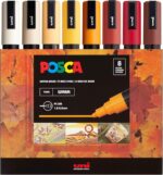 Posca Markers Set, 8 Medium Paint Markers 5M – Warm Tones – Ivory, Beige, Apricot, Ochre, Bright Yellow, Ruby Red, Dark Red, Cacao Brown