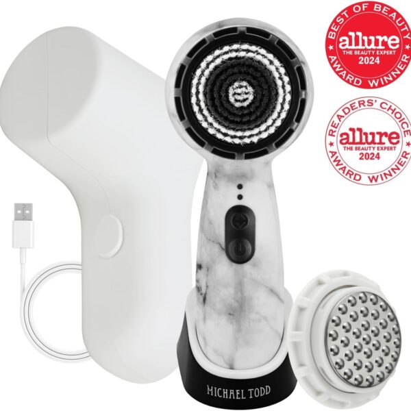 Michael Todd Beauty Soniclear Allure 2024 Best of Beauty Winner Facial Cleansing + Exfoliation Brush System with 3 Speeds, Serum Infusion Head + Travel Case