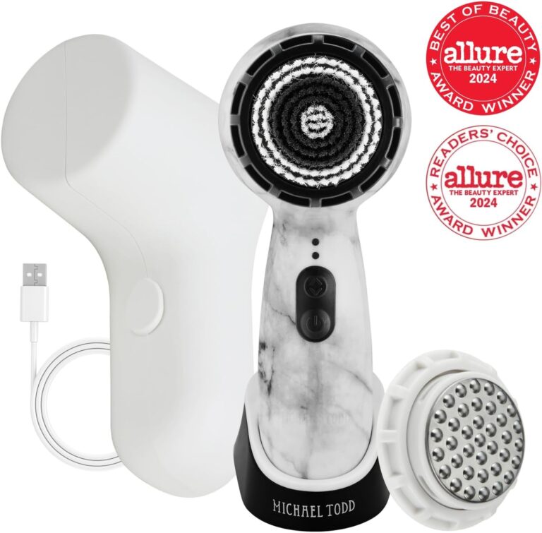 Michael Todd Beauty Soniclear Allure 2024 Best of Beauty Winner Facial Cleansing + Exfoliation Brush System with 3 Speeds, Serum Infusion Head + Travel Case